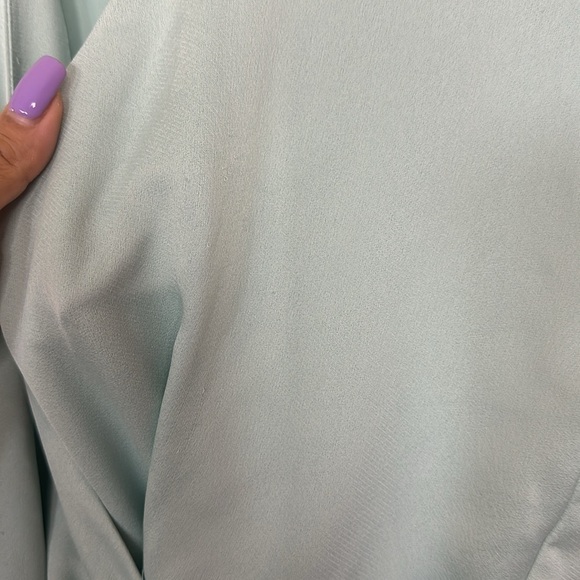 Zara Satin Puff Sleeve Knot Detail Sea Foam Flowy Short Dress - Picture 16 of 16